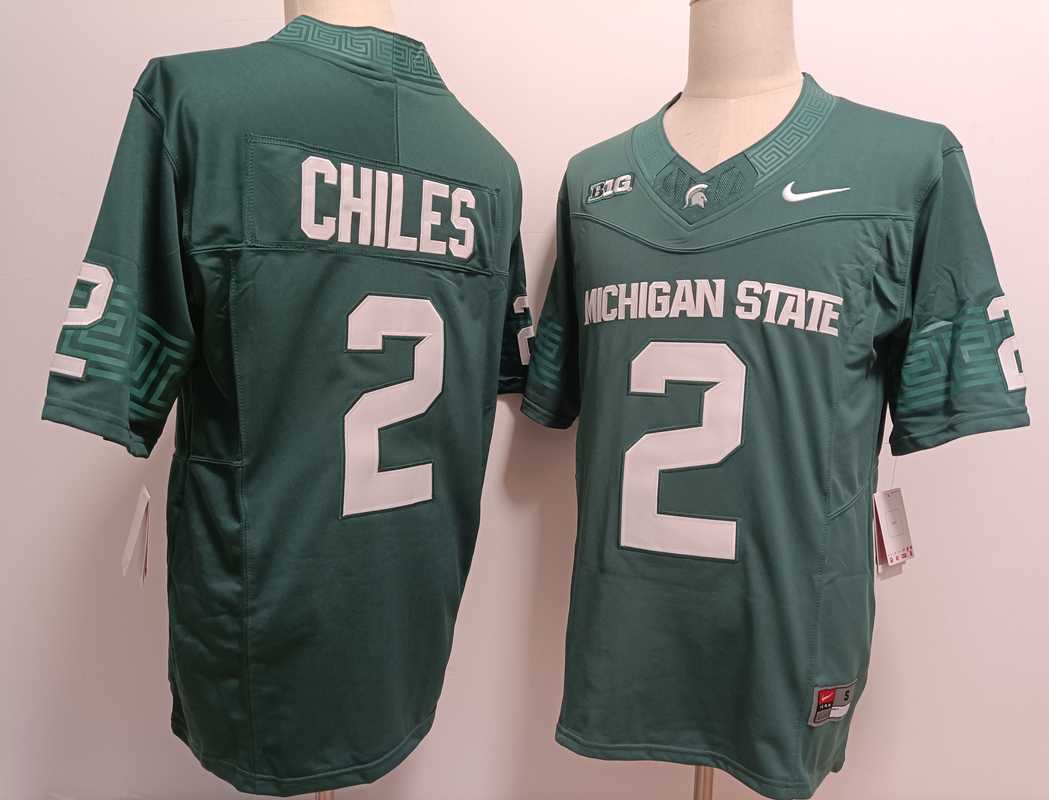 Men%27s Michigan State Spartans #2 Aidan Chiles Green FUSE College Football Jersey